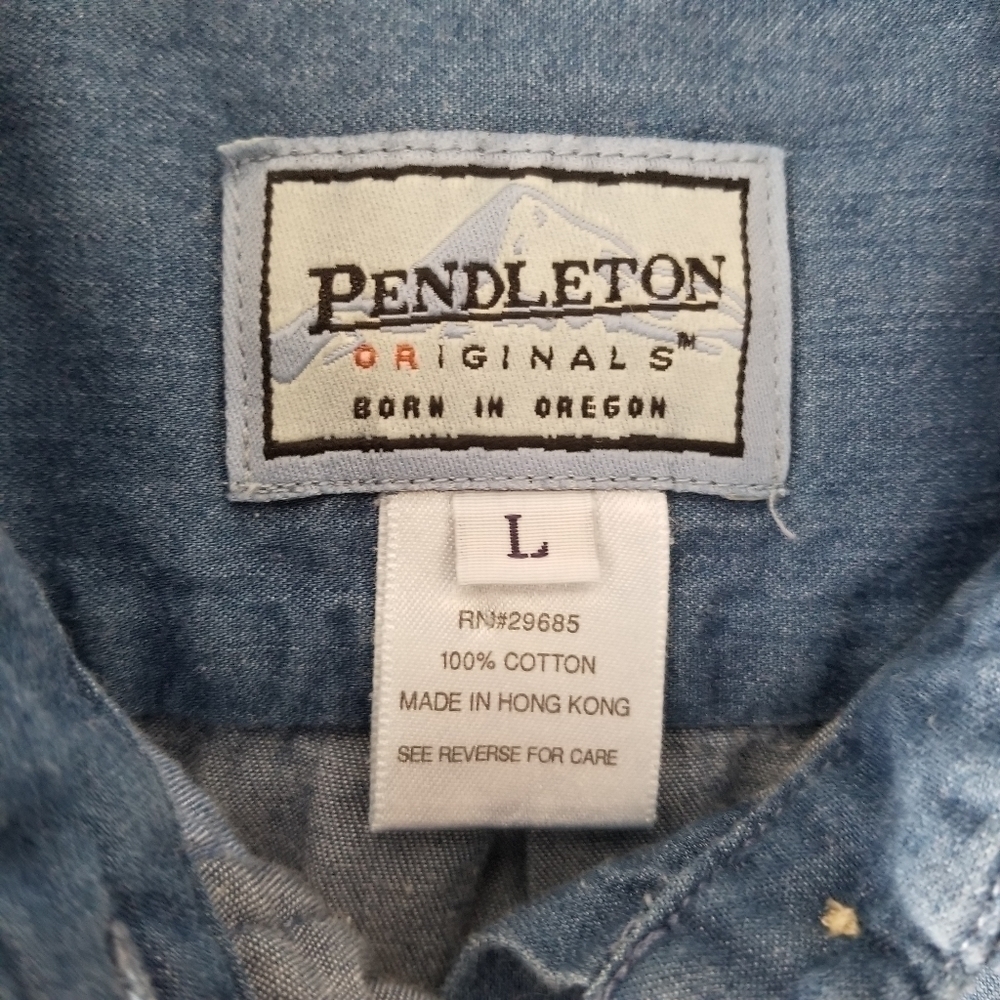 Pendleton Denim Blue Button Down Long Sleeve Shir… - image 2